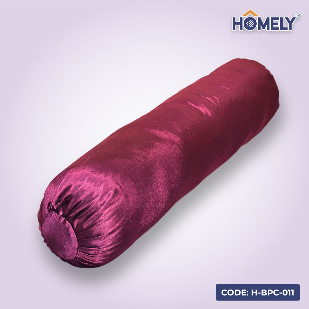 MAROON SATIN BOLSTER COVER- H-BC-011
